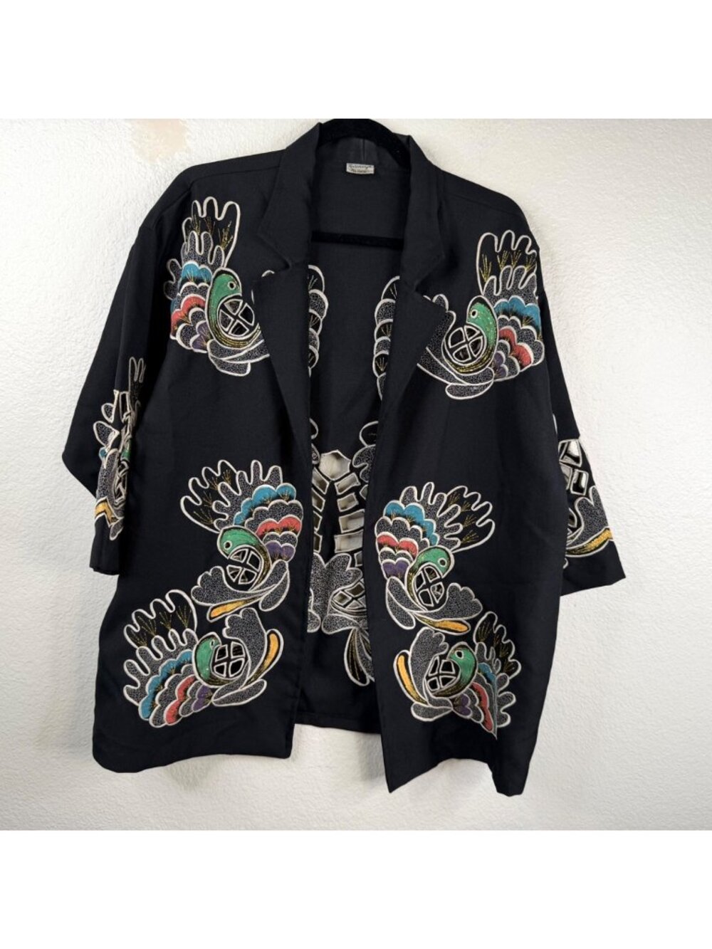 Rosemary's Jacket Handcrafted Peacock Wearable Art Eclectic Black Size L